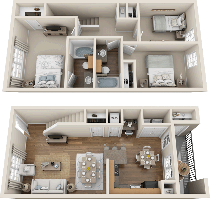 C3  Townhouse Floor Plan 3 bedroom 2 bath